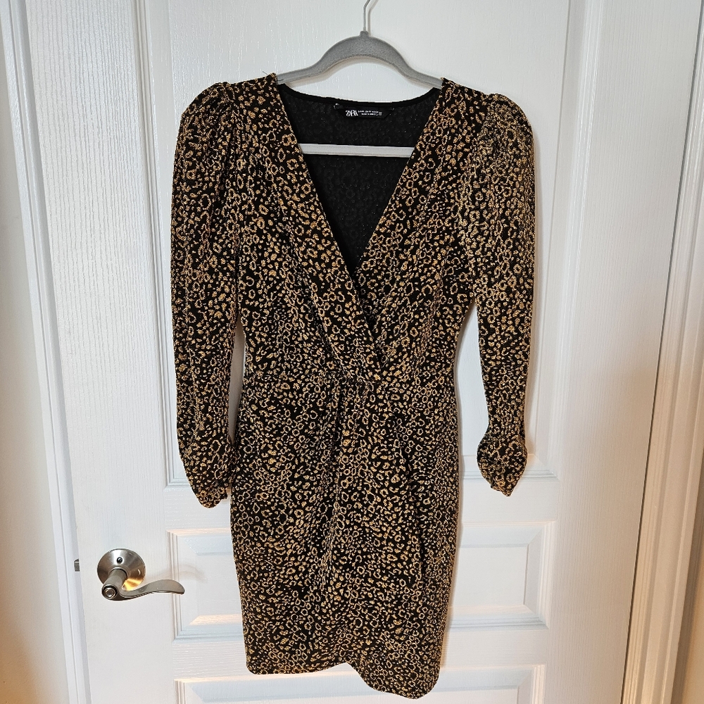 Zara Faux Wrap Mini Cocktail Dress Animal Print - Medium